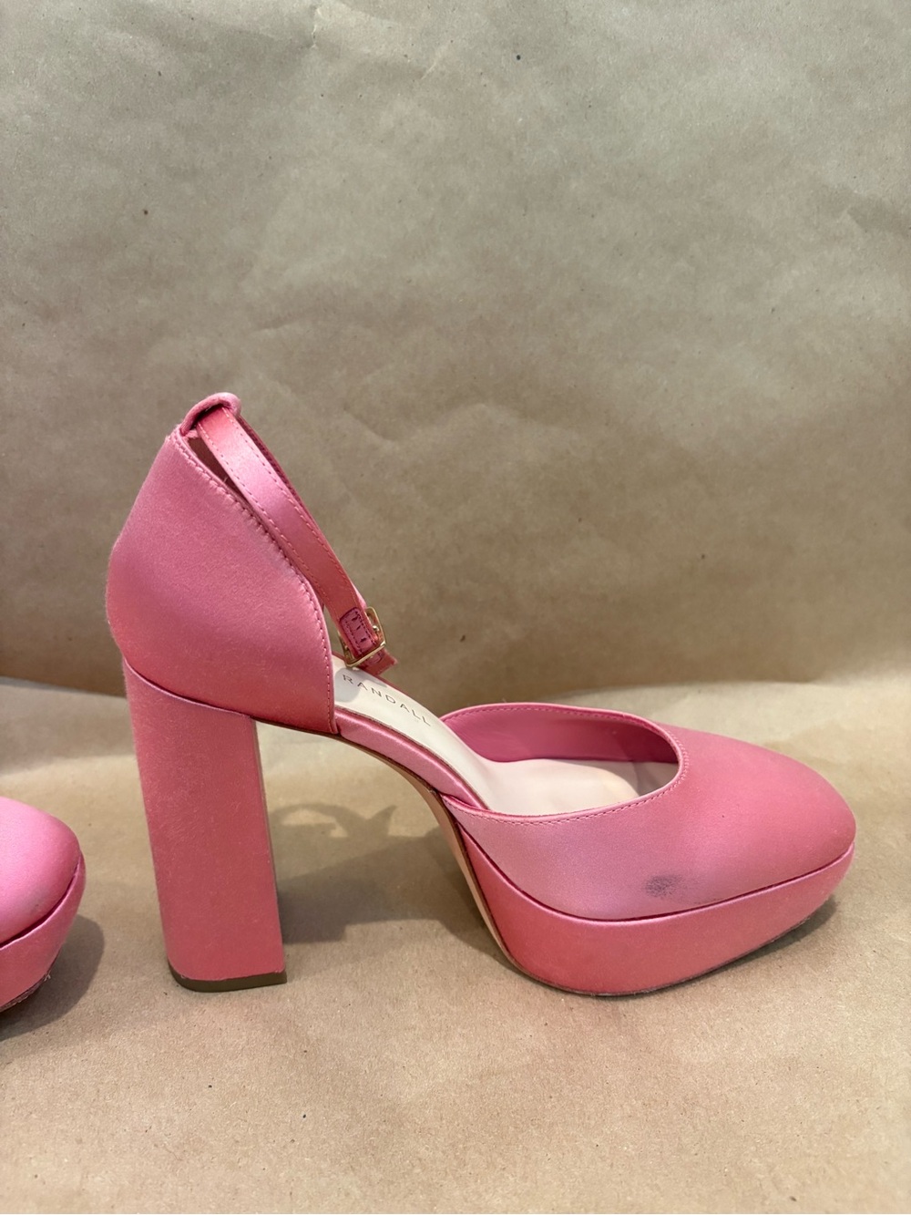Loeffler Randall Selina Closed Toe Pink Satin Ankle-Strap Block Heels - Picture 8 of 10